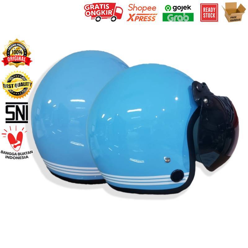 Helm Bogo Retro ANT LINE Biru + Kaca Helm