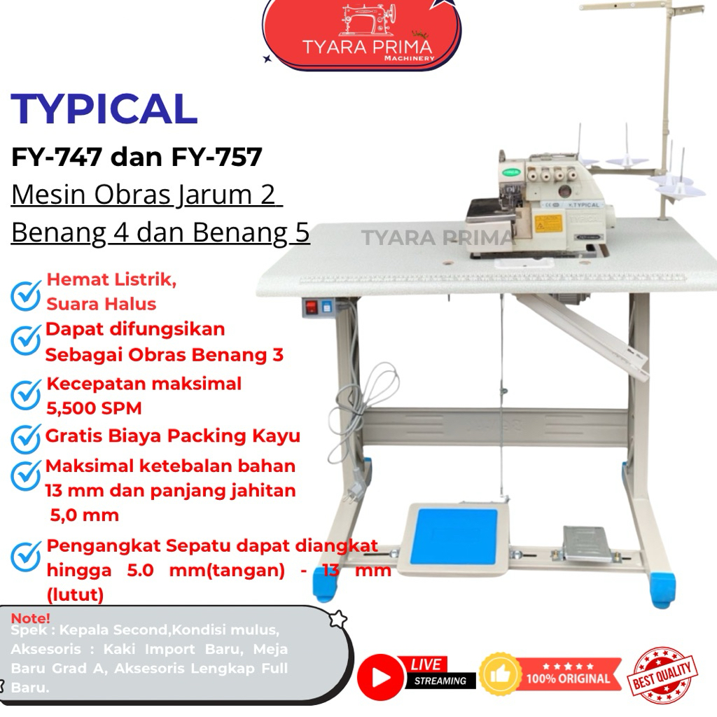 Mesin Obras Benang 4 Dan Benang 5 Second High Speed Industrial
