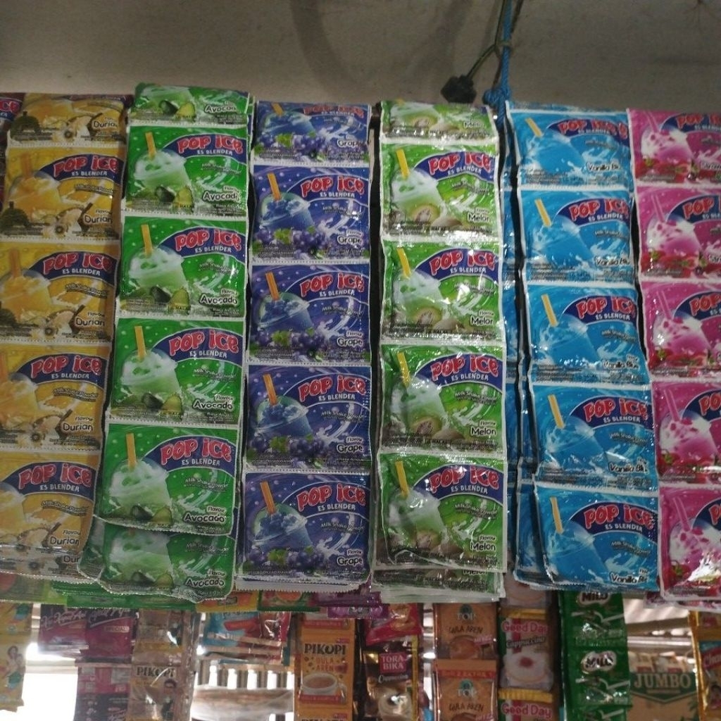 

Pop ice all varian - minuman aneka rasa 1 renteng isi 10 sachet