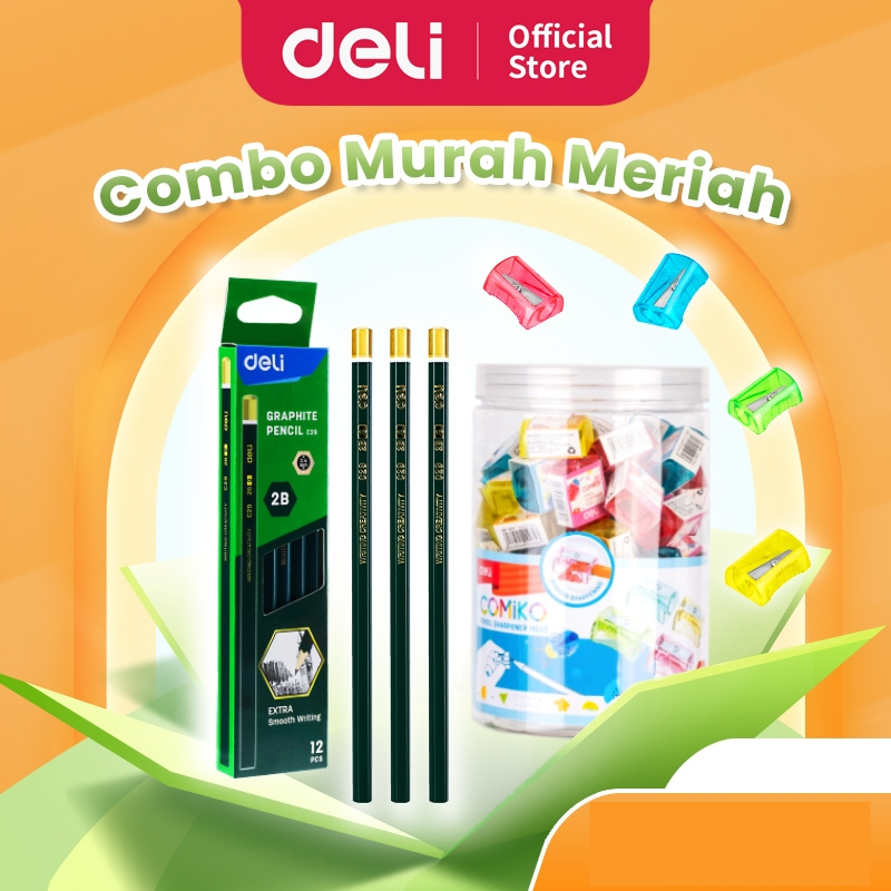 

Deli Pensil 2B 1 pak 12 pcs Graphite Pencil Gratis Rautan Pensil Kayu Ujian Komputer EC29 + EH032