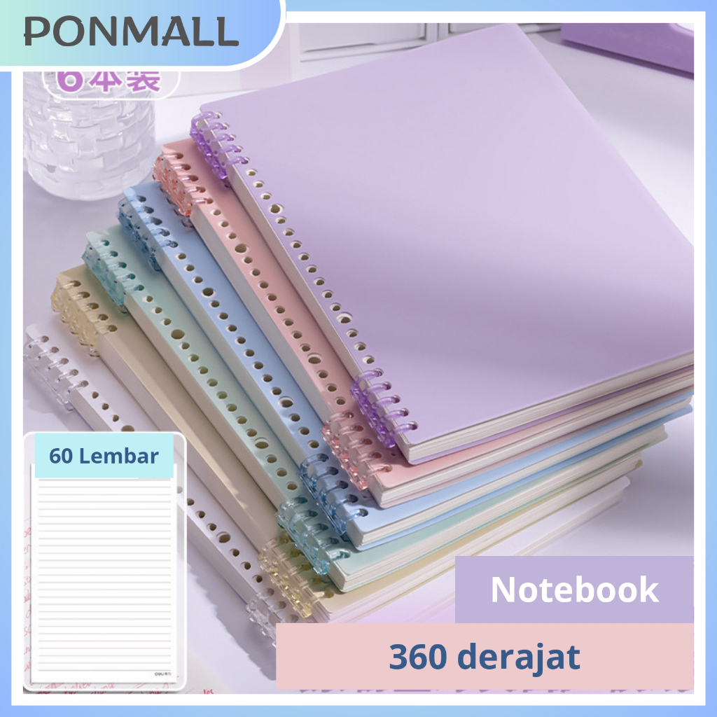 

PONMALL- Aesthetic Notebook Binder simple buku tulis A5/B5 60 lembar DIY | Buku tulis sekolah kuliah B5 DAPAT DILEPAS PASANG| binder A5 B5 estetik 60 lembar loose leaf