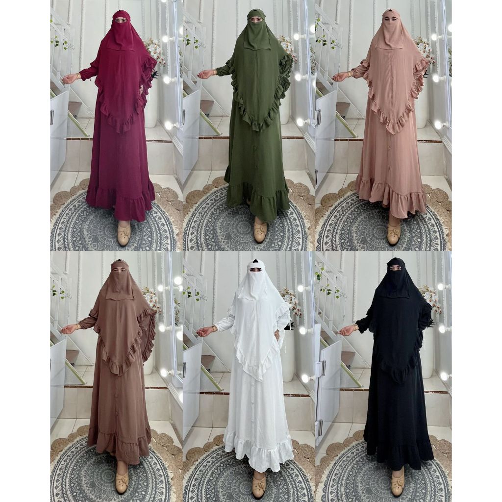 Gamis Syar'i Set Hijab Kode KERUTI Bahan Crinkle Airflow By AJEZAS