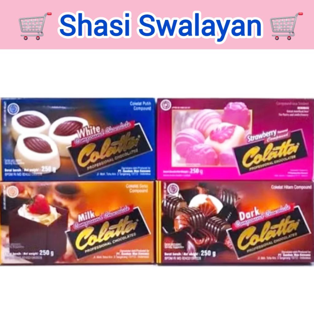 

Collata Coklat Batangan 250gr - Compound Dark/ White/ Milk/ Strawberry Chocolate