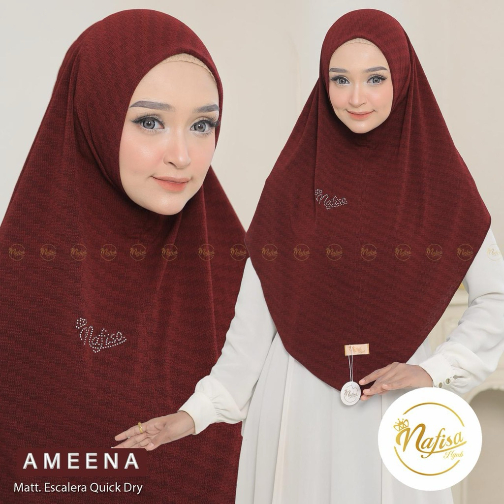 NAFISA AMEENA Hijab Malay Instan Motif Khimar Nonpad Terbaru by Nafisa Hijab Malay Nonpad Daiky Hija