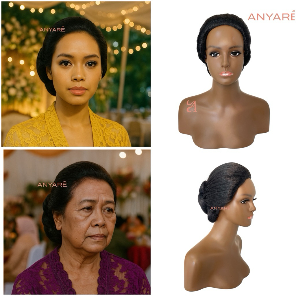 wig sanggul modern satu kepala full siap pakai all size ANYARE