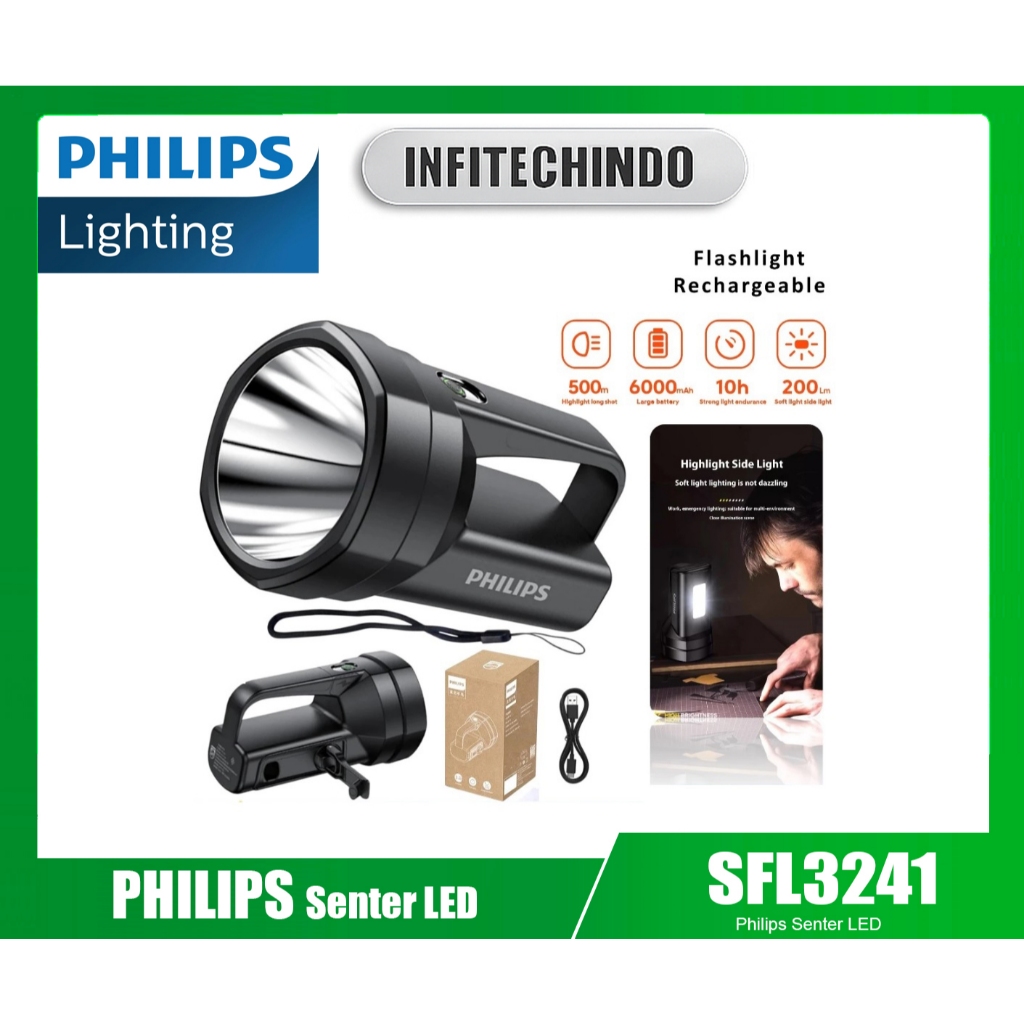Philips Lampu Senter LED Multifungsi SFL3241 Senter Jumbo Dengan Dinamo dan Lampu Samping