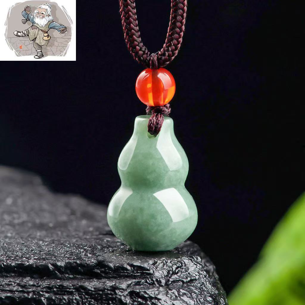 【Dengan Sertifikat】Batu giok alami Sebuah produk, liontin labu hijau kacang.
