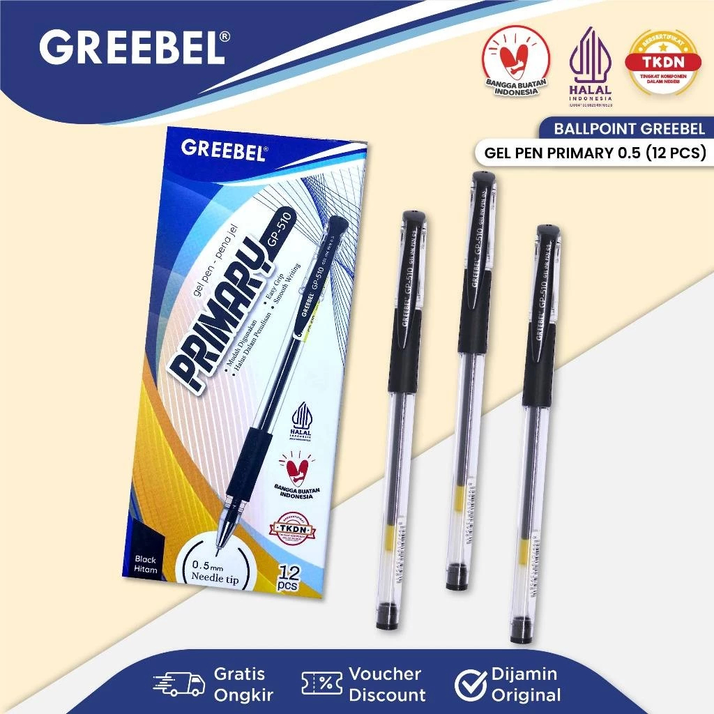 

GREEBEL PULPEN GEL / GEL PEN GP- 510 Primary 0.5 Hitam Merah (12PCS/SET) Ballpen Gel Ballpoint Bolpen Bolpoin Pena Gel