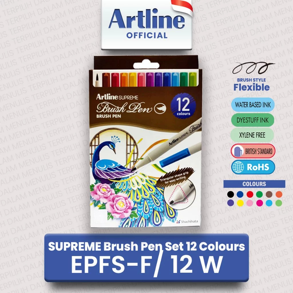 

(LIVE) ARTLINE Spidol Supreme Brush Pen Kuas Gambar Sketsa Lettering Calligraphy SET 12 Warna EPFS-F/12W