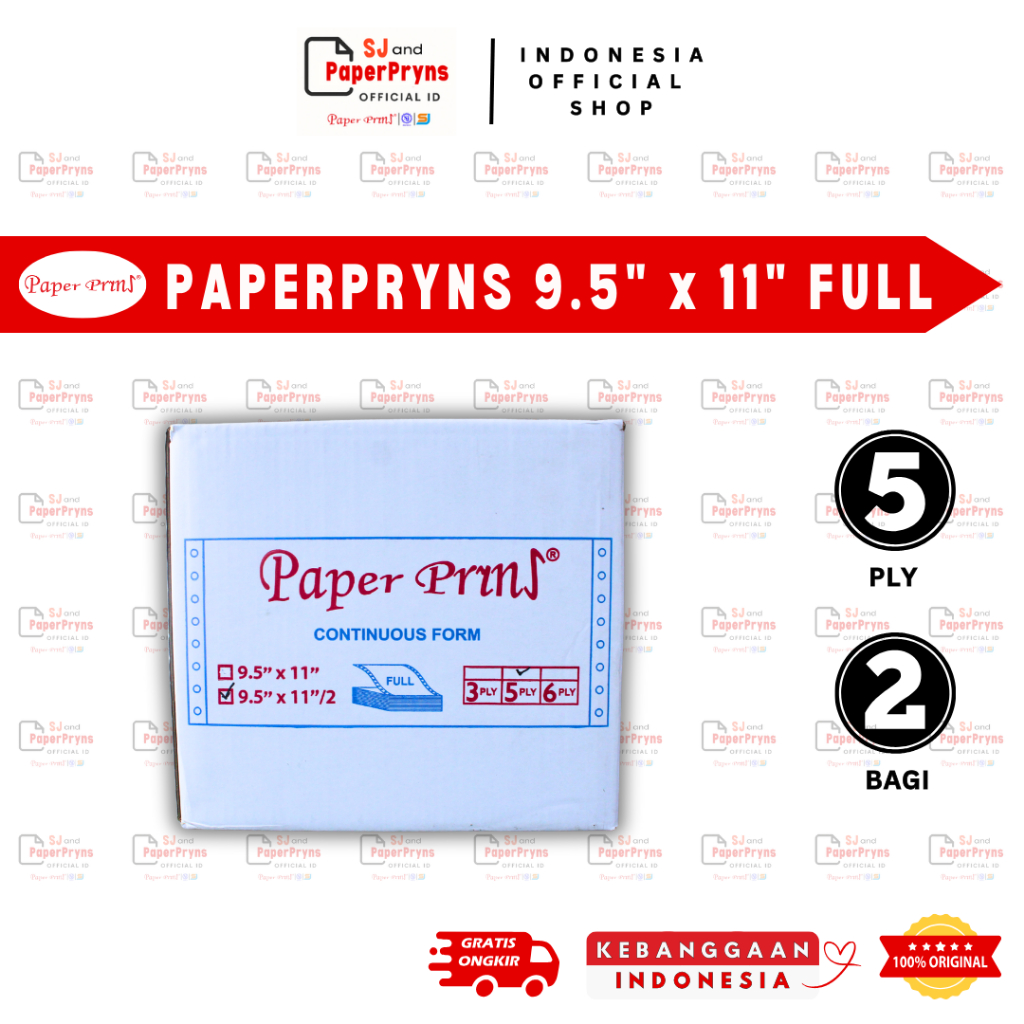 

PAPERPRYNS Kertas Continuous Form 9,5" × 11/2" - BAGI 2 (5 PLY) FULL NCR Sheets