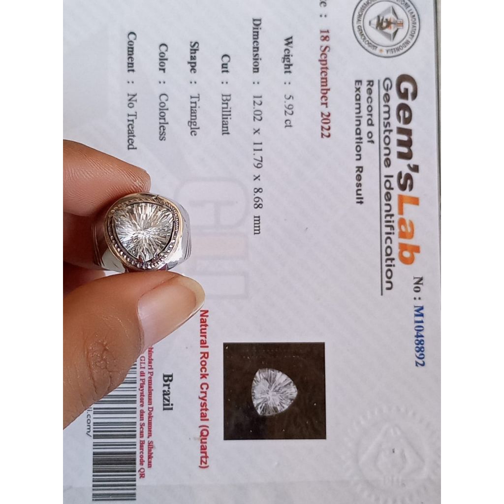 Natural Batu Permata Rock Crystal Quartz + Sertifikat GLI