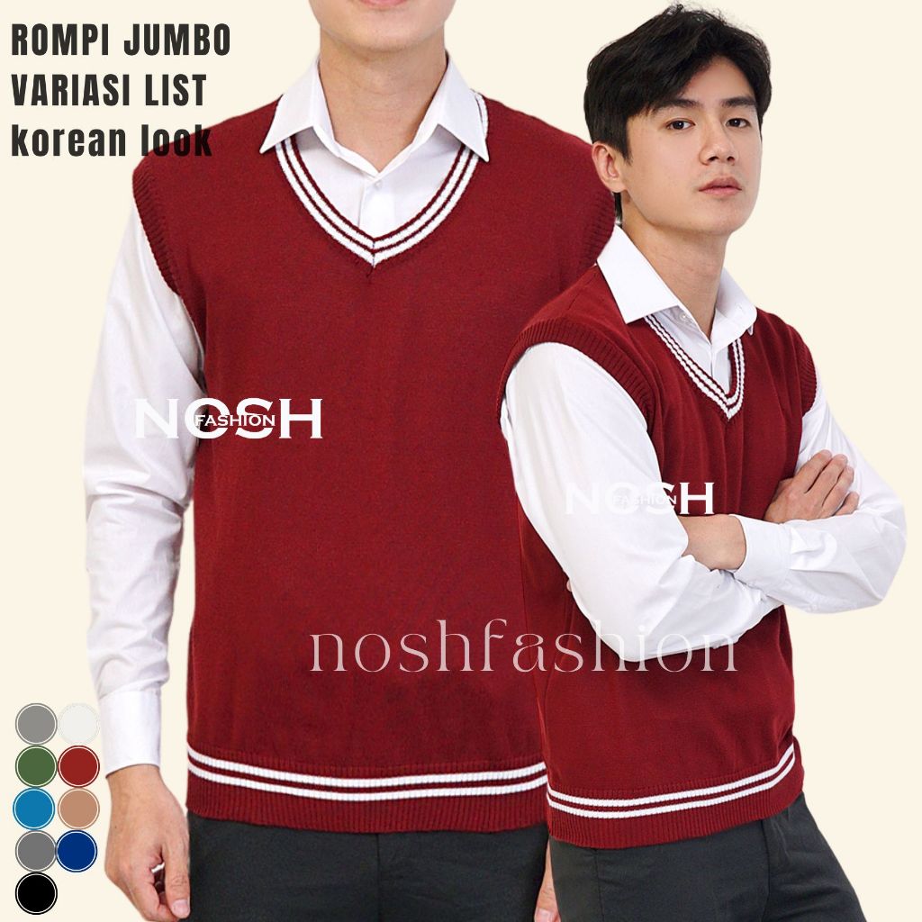Rompi Rajut Korea List Putih Heri / Sweater Rompi Korea Rajut Vneck / Vest Knit Rompi Kantor Kerja