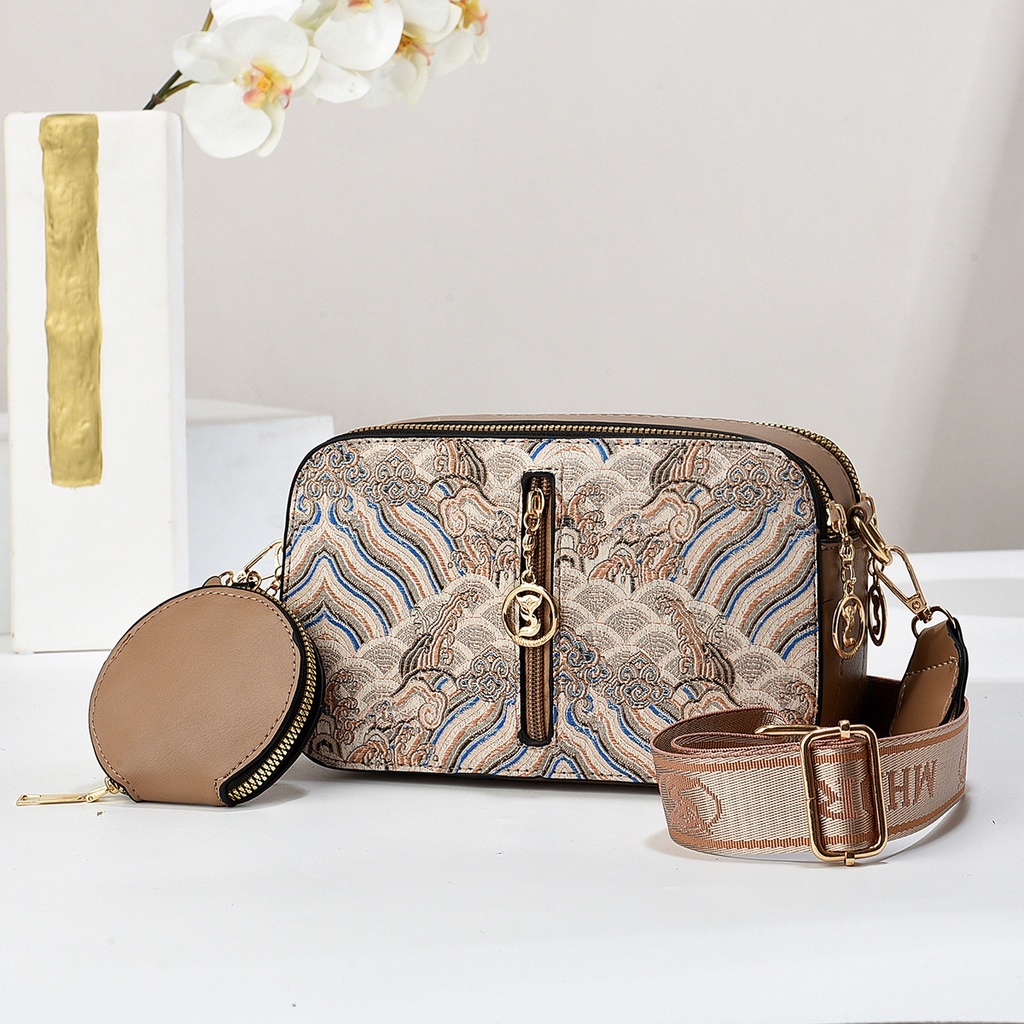 RJ 68799 RISCE TAS 2IN1 SELEMPANG IMPORT WANITA CEWEK PEREMPUAN JAKARTA BATAM PINK KHAKI BLACK BEIGE