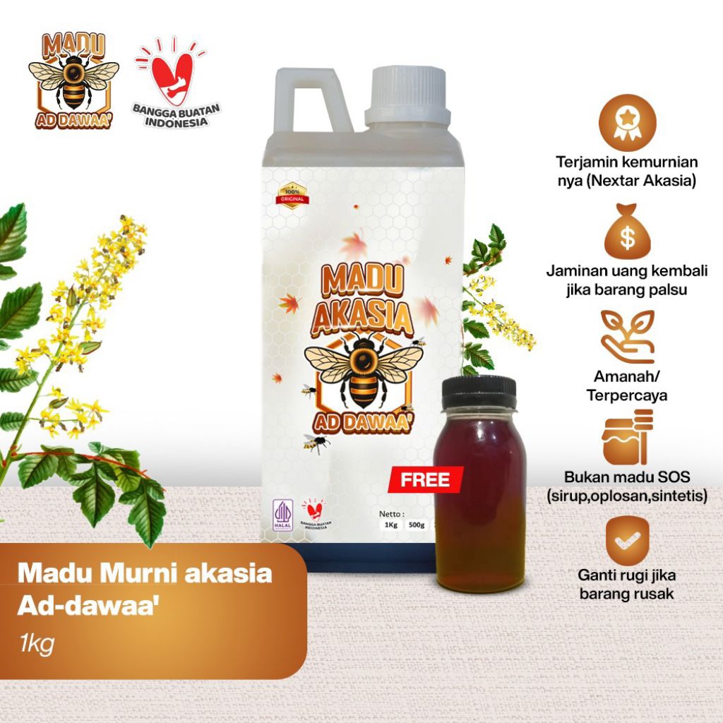 

Madu Murni 100% Akasia Ad-Dawaa' 1 Kg Nextar Hutan Akasia Riau – Tanpa Campuran | Madu Hutan Alami | 100% Asli Non Olahan | Kaya Manfaat | Madu Herbal Asli | Madu Sehat Alami