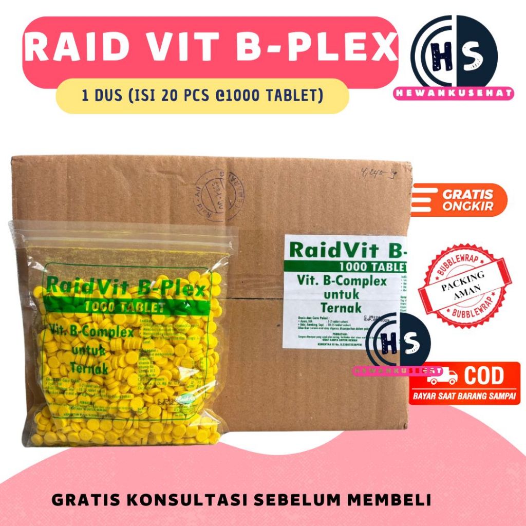 RAIDVIT B-Plex 1 DUS (ISI 20 PCS @1000 Tablet) - Raid All - Vitamin B Complex, B Komplek Ternak