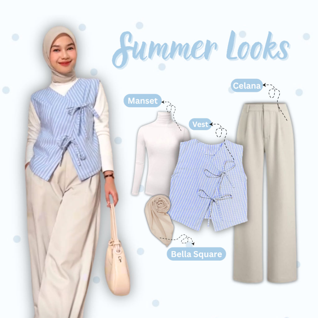 Setelan Baju Remaja 4in1 Kekinian / Vest Katun + Manset Jersey + Celana Knit + Hijab / Outfit Hijab 