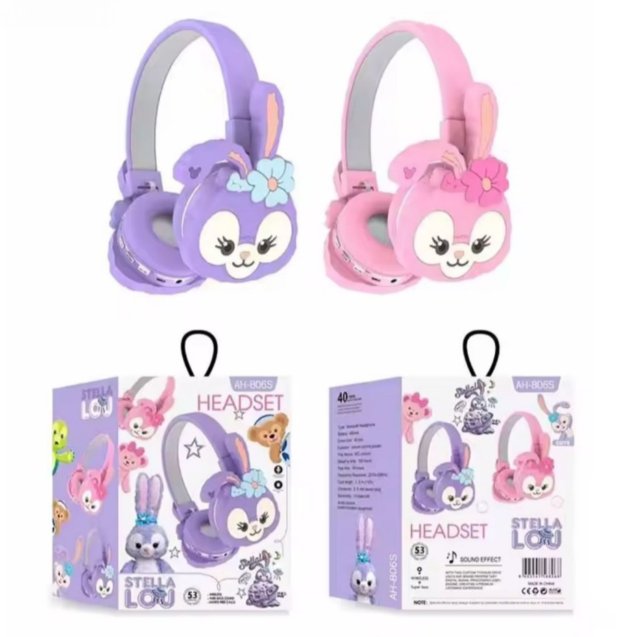 AH806 Headset Bluetooth Wireless Gaming Earphone Elektronik Anak Bentuk Karakter Lucu Hifi Bass