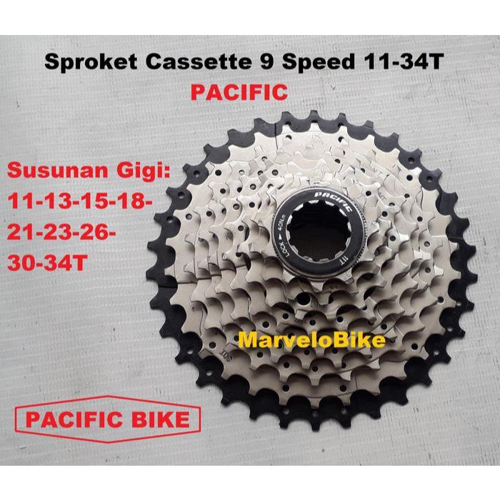 Sproket FreeWheel Susun Sepeda 9 Speed 11-34T Cassette PACIFIC