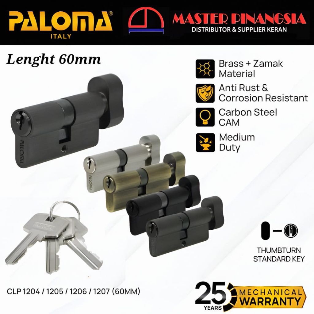Uddjaya_ Paloma Cylinder Knob Kunci Pintu Rumah 60Mm Silinder Anak Kunci Standard Key 6 Cm Lite