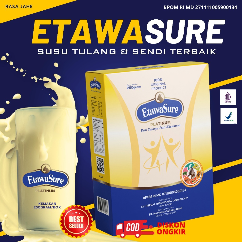 

Susu Etawasure – Susu Kambing Etawa 8 Bahan herbal alami kemasan 250gram/box - Susu Etawasure Untuk Nyeri Sendi dan Asam Urat Cocok untuk pegal linu - Susu Etawasure untuk syaraf kejepit dan osteoporosis - Susu Etawasure Resmi BPOM
