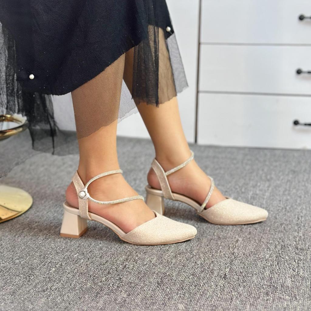 Camulucu - Sandal Heels Pesta 5 cm / Heels Wanita Elegant/ Heels Tali Mutiara