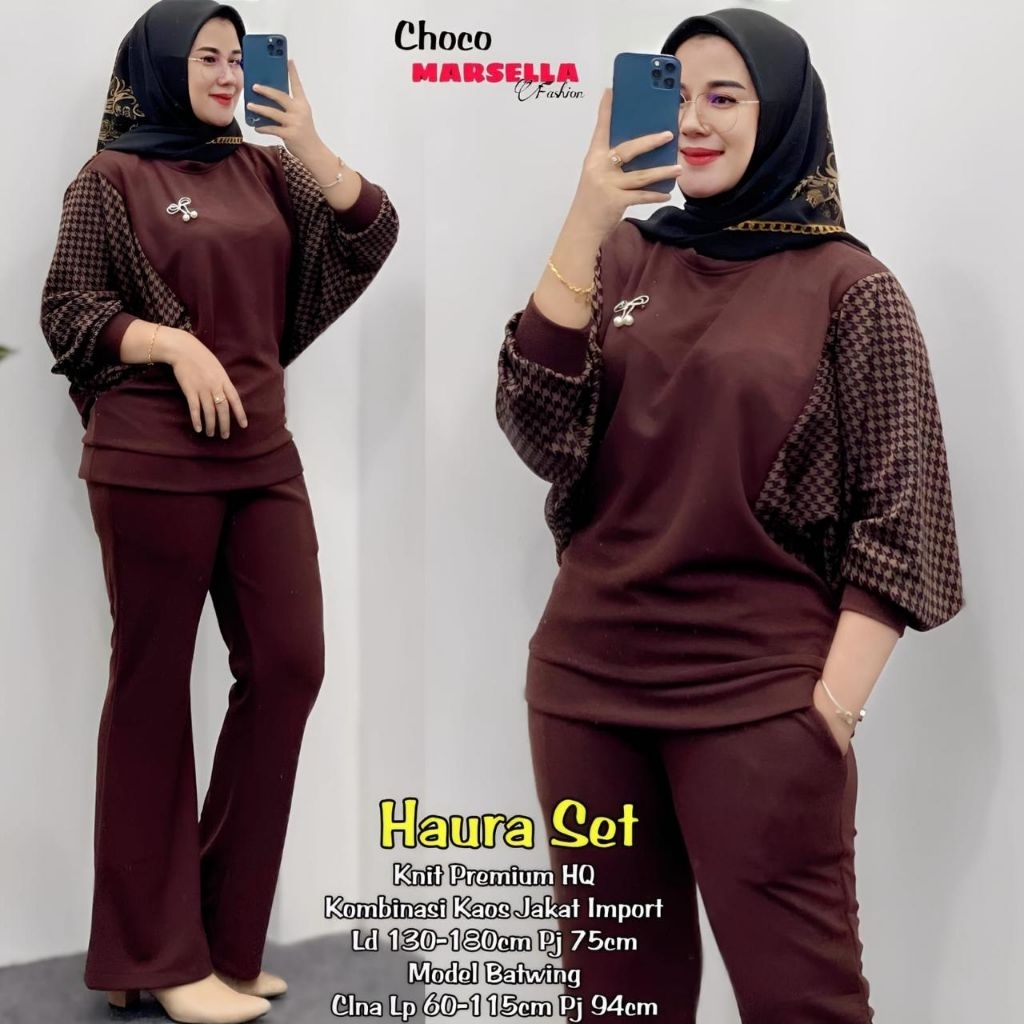 Marsella -Haura Set Celana Wanita Knit Premium X Kaos Jacket Import Model Batwing