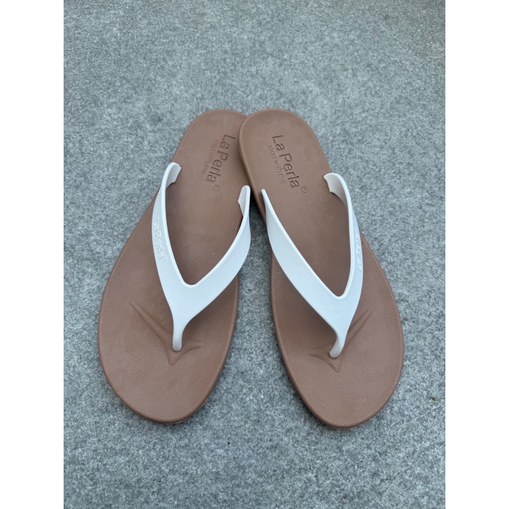 Sandal Jepit Karet Hype FlipFlops LaPerla Mocha/Putih Unisex Pria Wanita Sendal Flip Flop La Perla