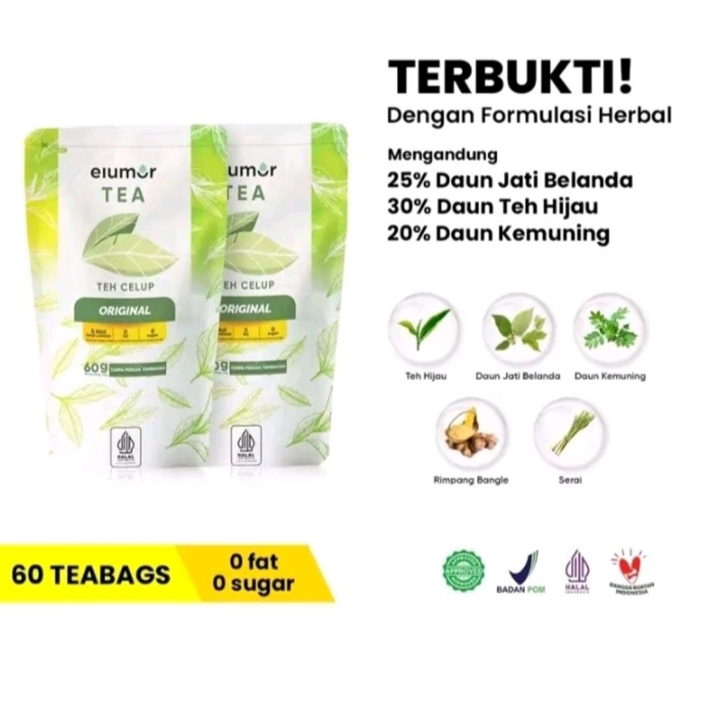 

2 PCS Minuman Elumor Tea Original isi 30 Kantong - Ampuh Bahan Herbal Alami Lemon