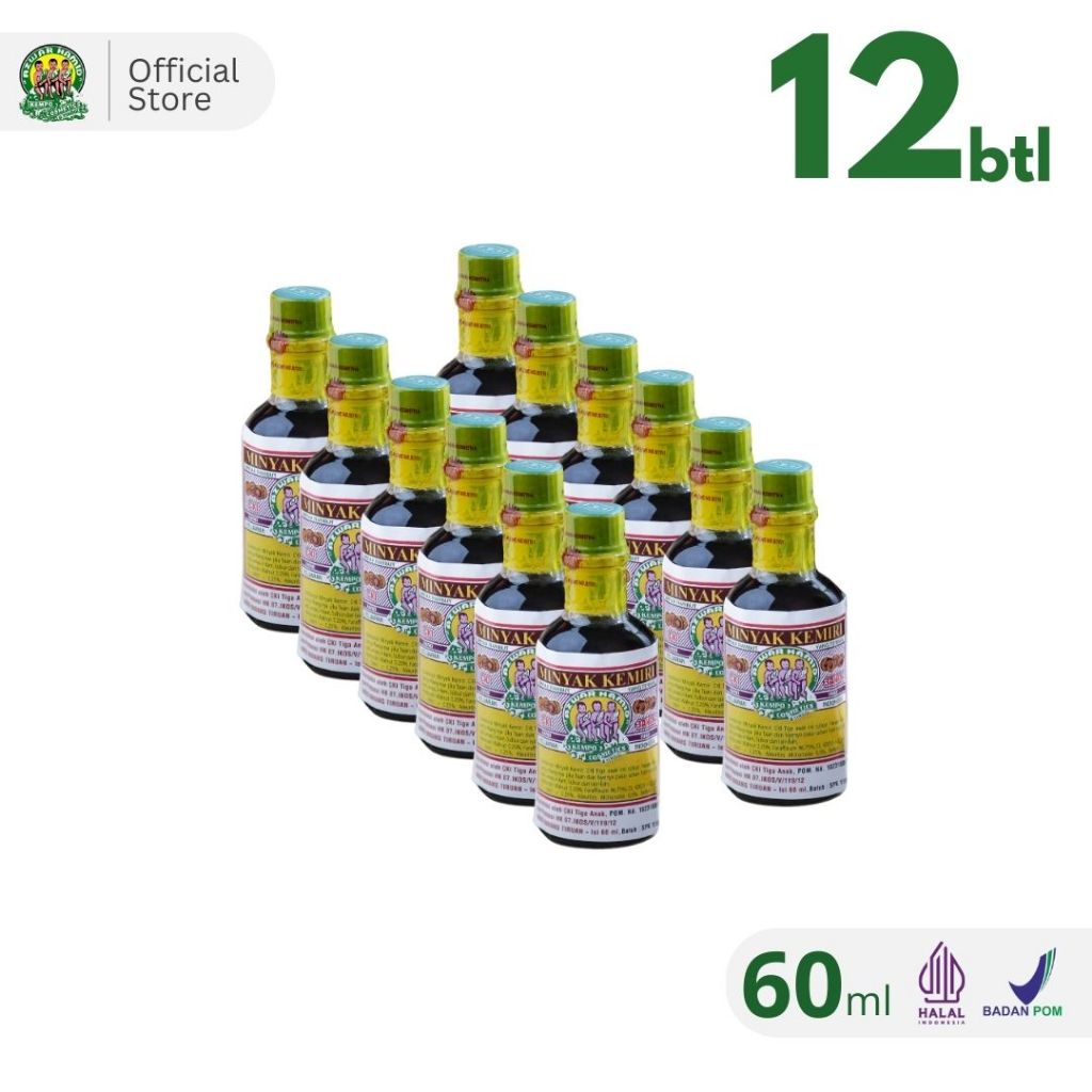 Minyak Kemiri Cap 3 Anak / Minyak Kemiri Penumbuh Rambut Bayi Anak & Dewasa (12 Botol)