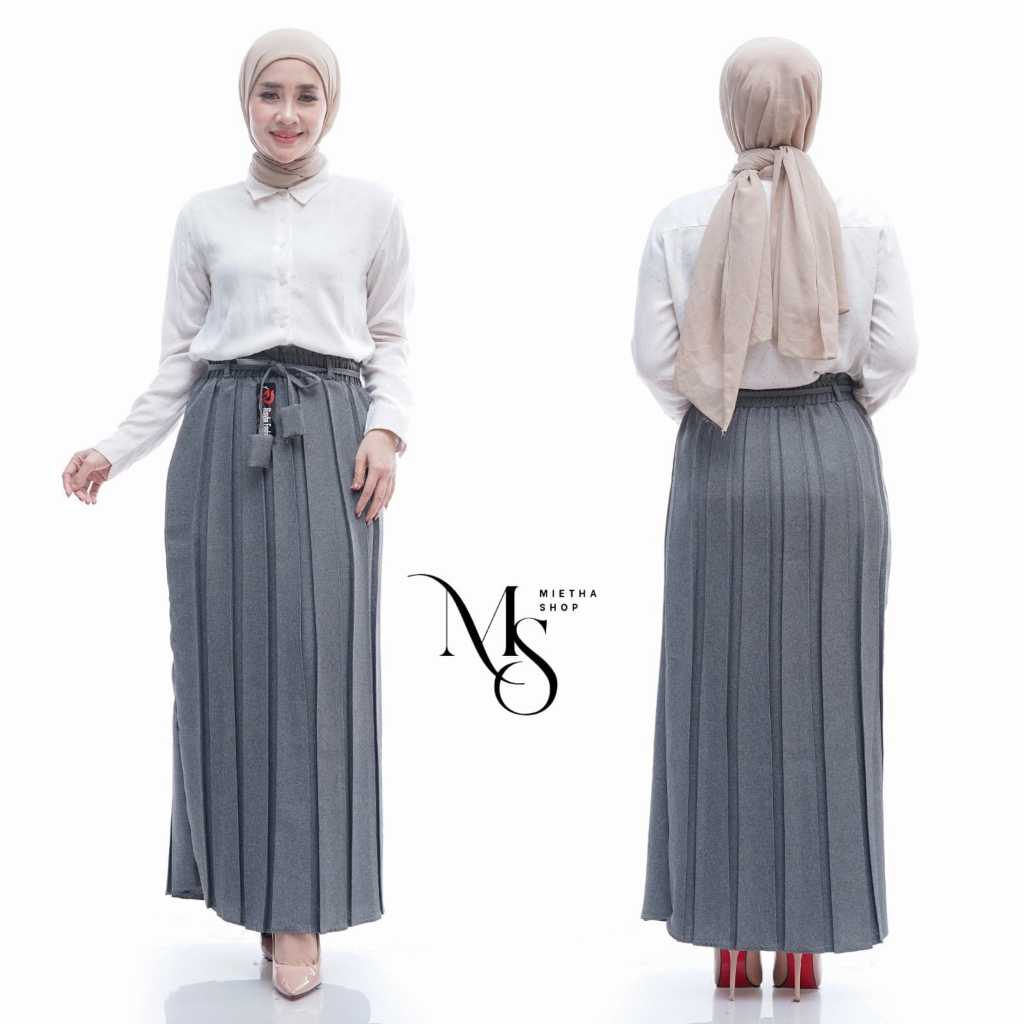 Mitha shop - Rok Plisket Skirt Premium Semiwoll Model Tartan Terbaru Wanita Dewasa Polos Panjang