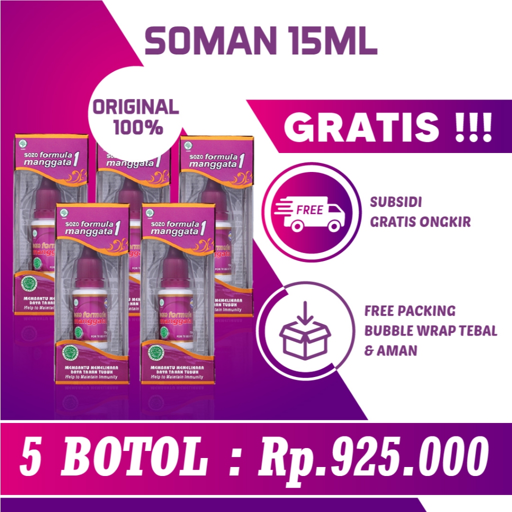 5 Botol Sozo Formula Manggata 1 (Jamu Tetes Soman 1), 5 Botol British Propolis 100% Asli Inggris