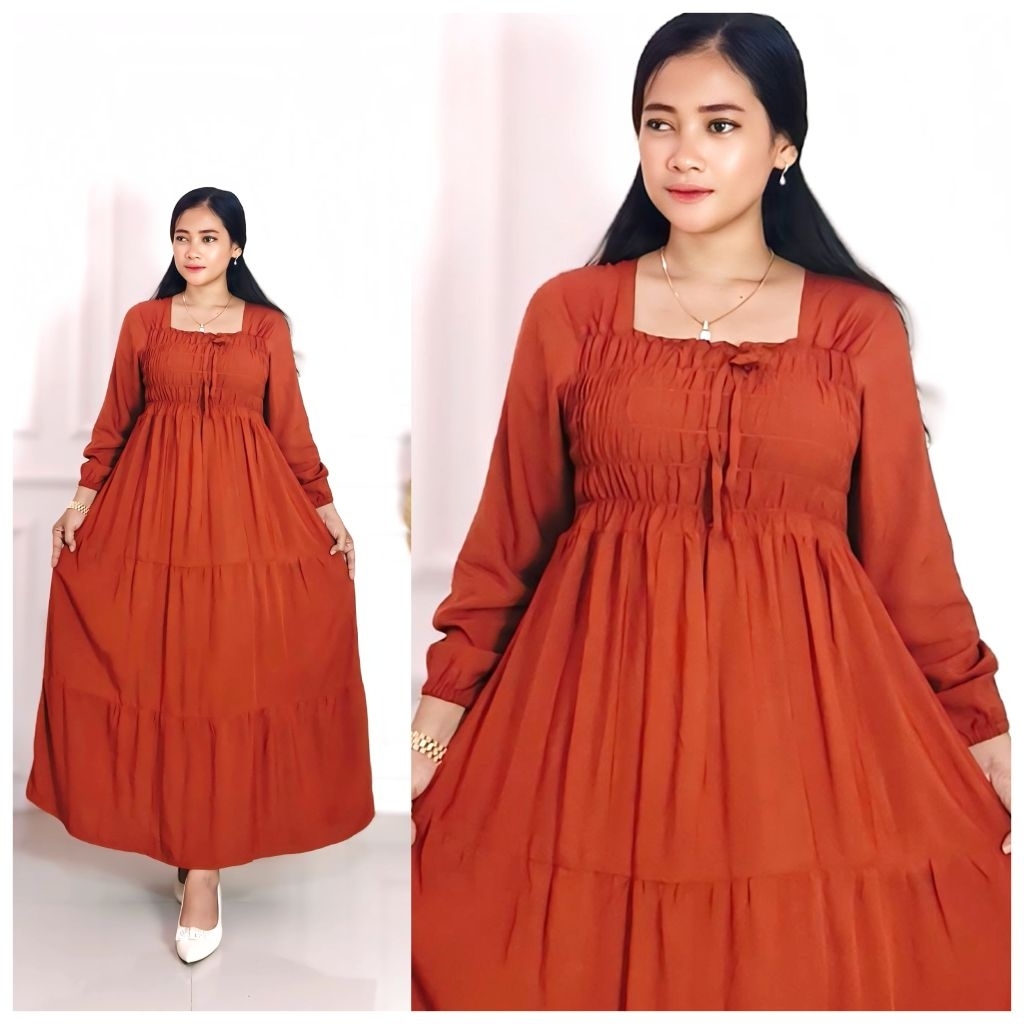 GAMIS KERUT DADA SUSUN REMPEL RAYON SUPER/GAMIS SMOKE POLOS