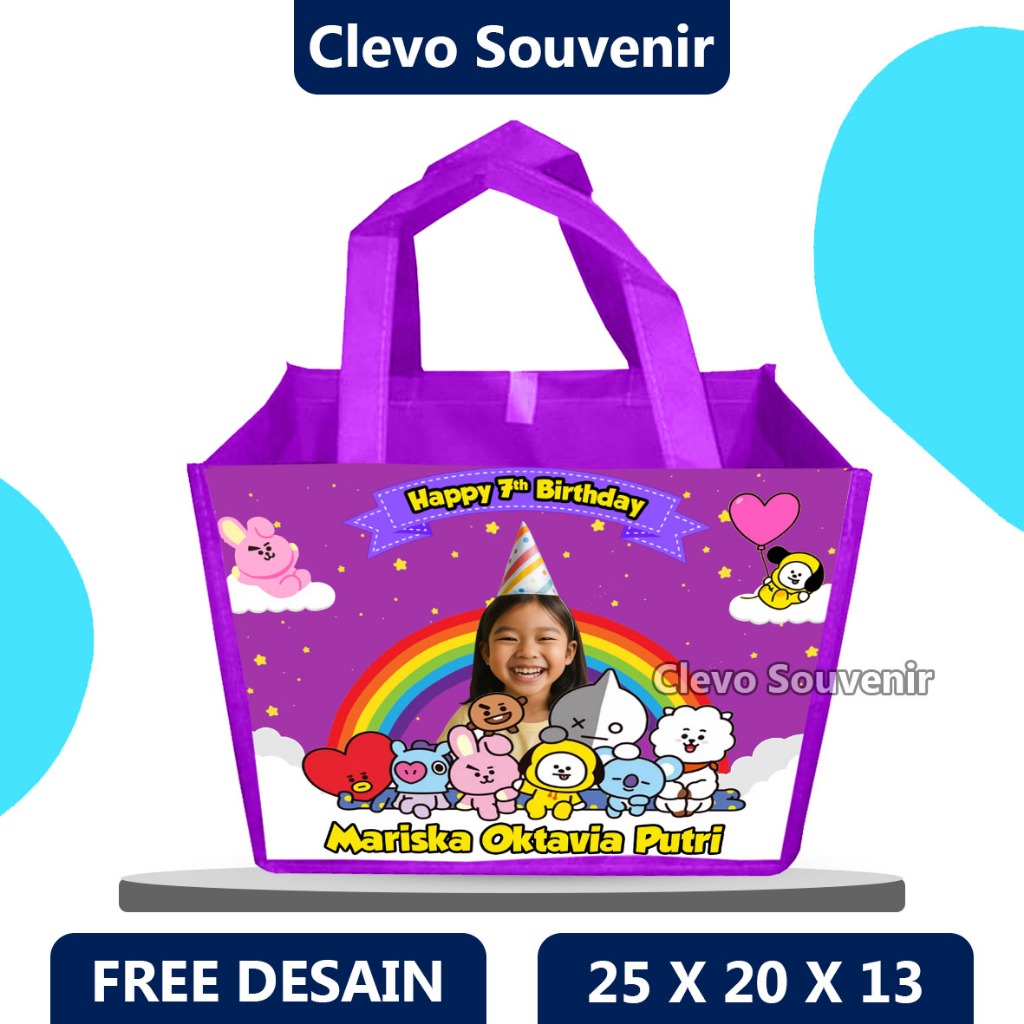 

Tas Goodie Bag Ultah Anak Custom Muat Box KFC Kartun BT21