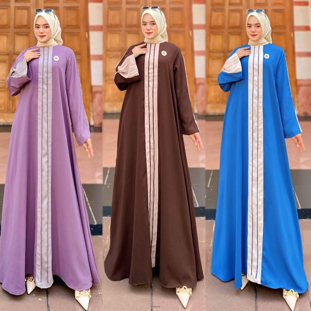 Gamis Yoris Premium Kombinasi Polos Elegan Muslimah Remaja Dewasa Lengan Trompet Ukuran S - 3L Jumbo