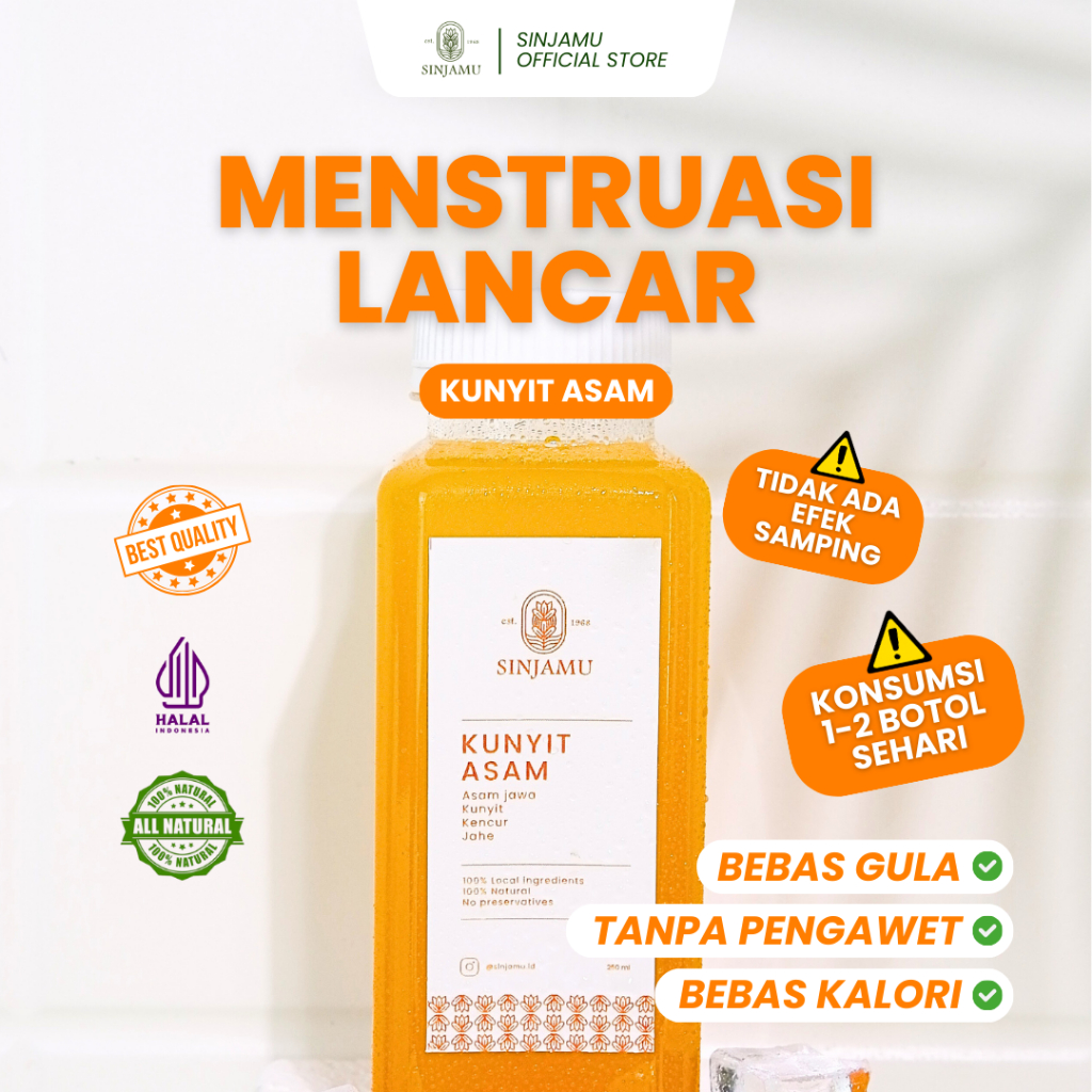 

SINJAMU KUNYIT ASAM | Minuman Herbal Pelancar Haid Menstruasi | Bebas Gula | 0 Kalori | 250ML