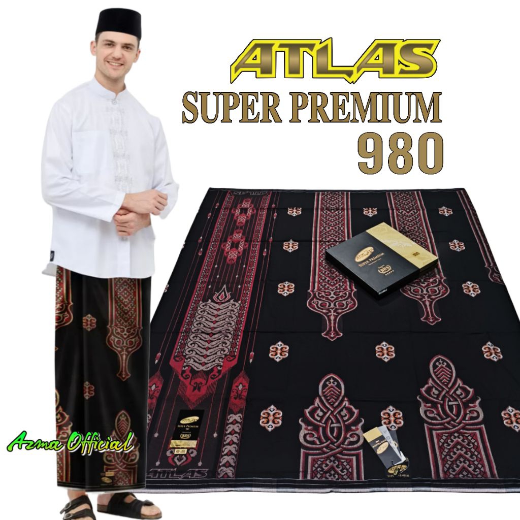 Sarung Atlas Super Premium 980 Gold Full Songket Timbul Motif Hitam