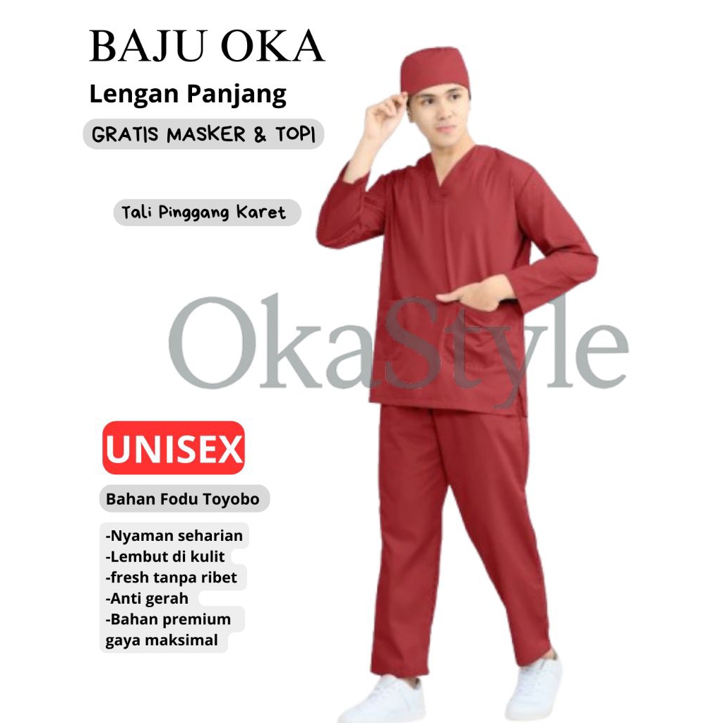 Oka Seragam Medis Baju Perawat Baju Jaga Lengan Panjang