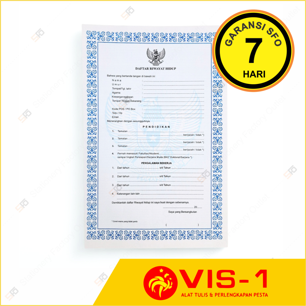

Daftar Riwayat Hidup VIS-1 isi 10 - Kertas CV Lamaran