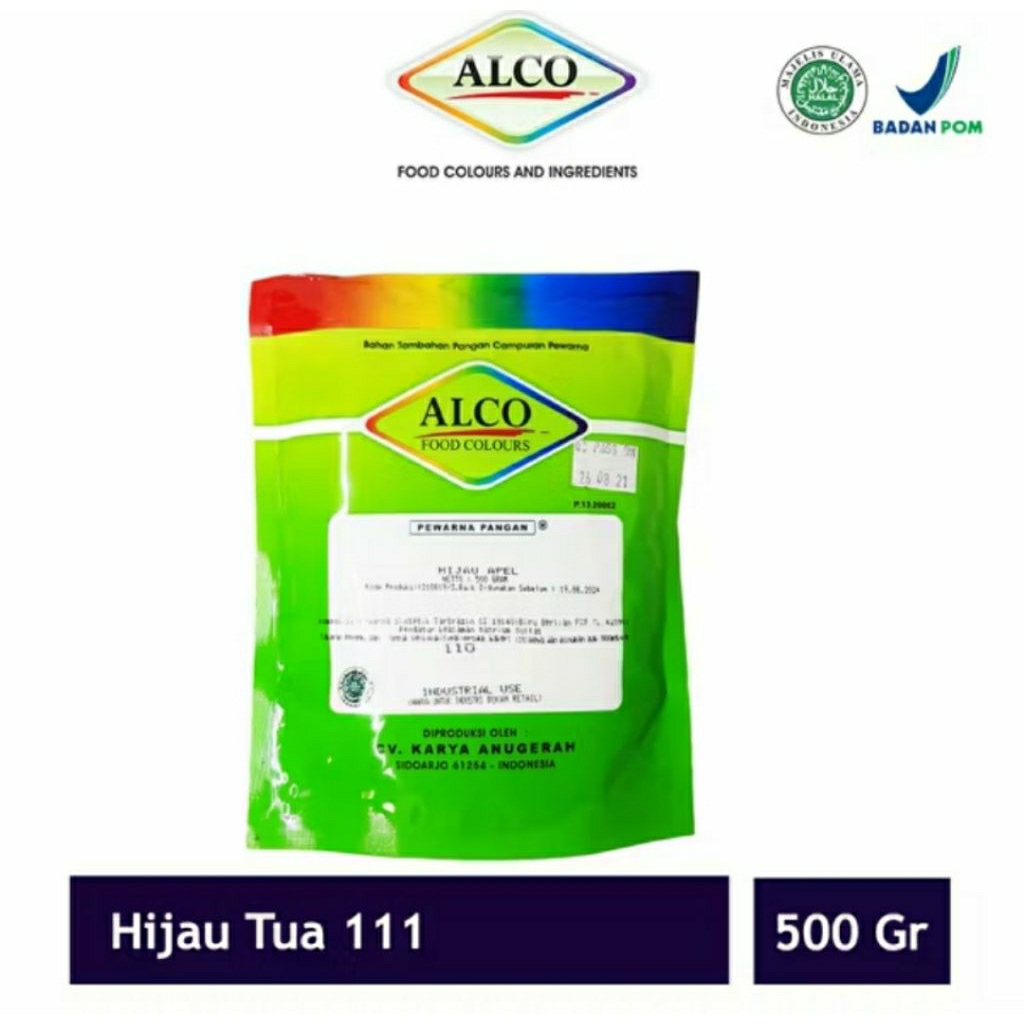 

Pewarna Makanan Kue Bubuk ALCO 500 gr Mixing Colour Warna hijau tua