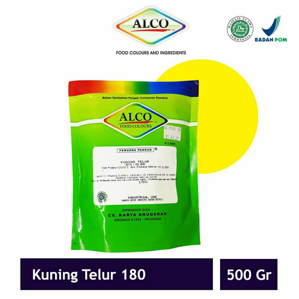 

Pewarna Makanan Kue Bubuk ALCO 500 gr Mixing Colour Warna kuning telur