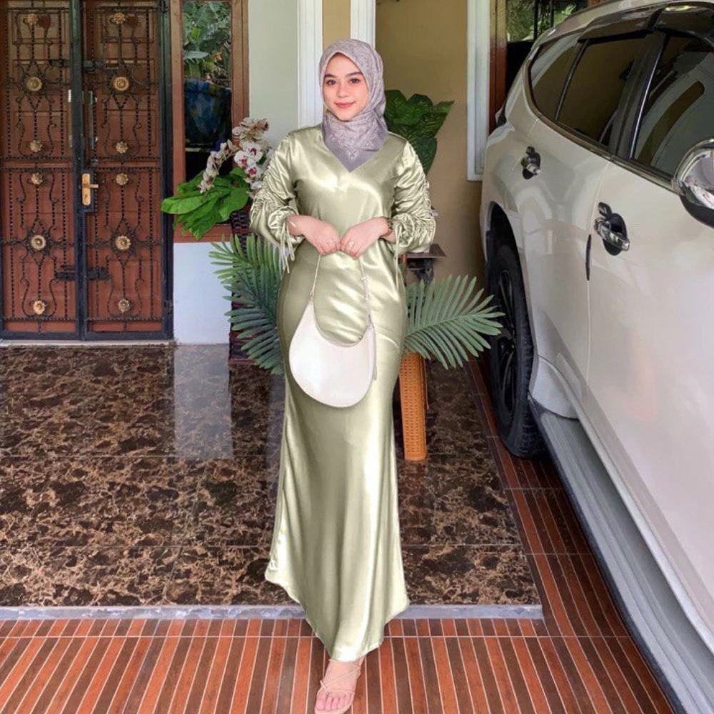 Big Size S-XXXXL Dress Erina Korean Maxi Sabrina Satin Velvet Cod Terbaru Dress Hijab KondanganTerla