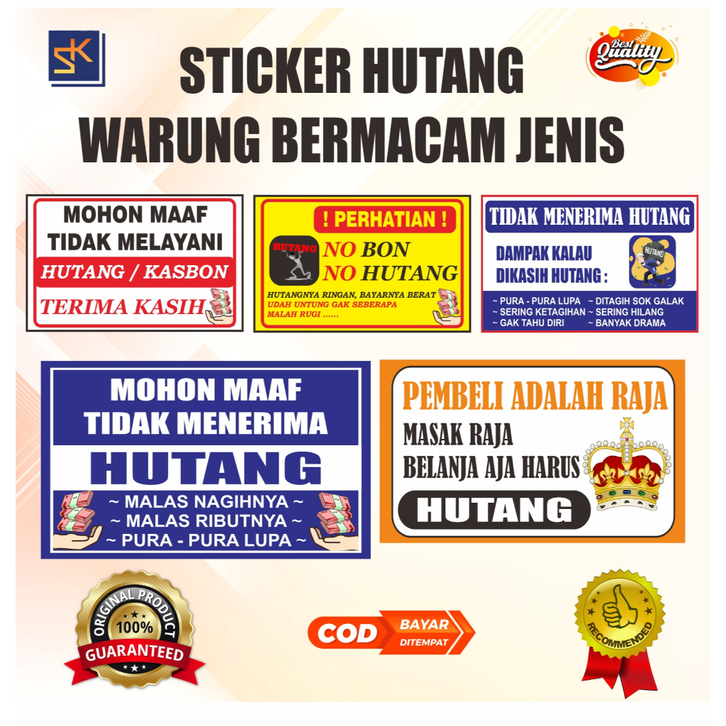 

Sticker Vilny Hutang Warung Bermacam Jenis Best Quality Bagus di Tempat Usaha MU