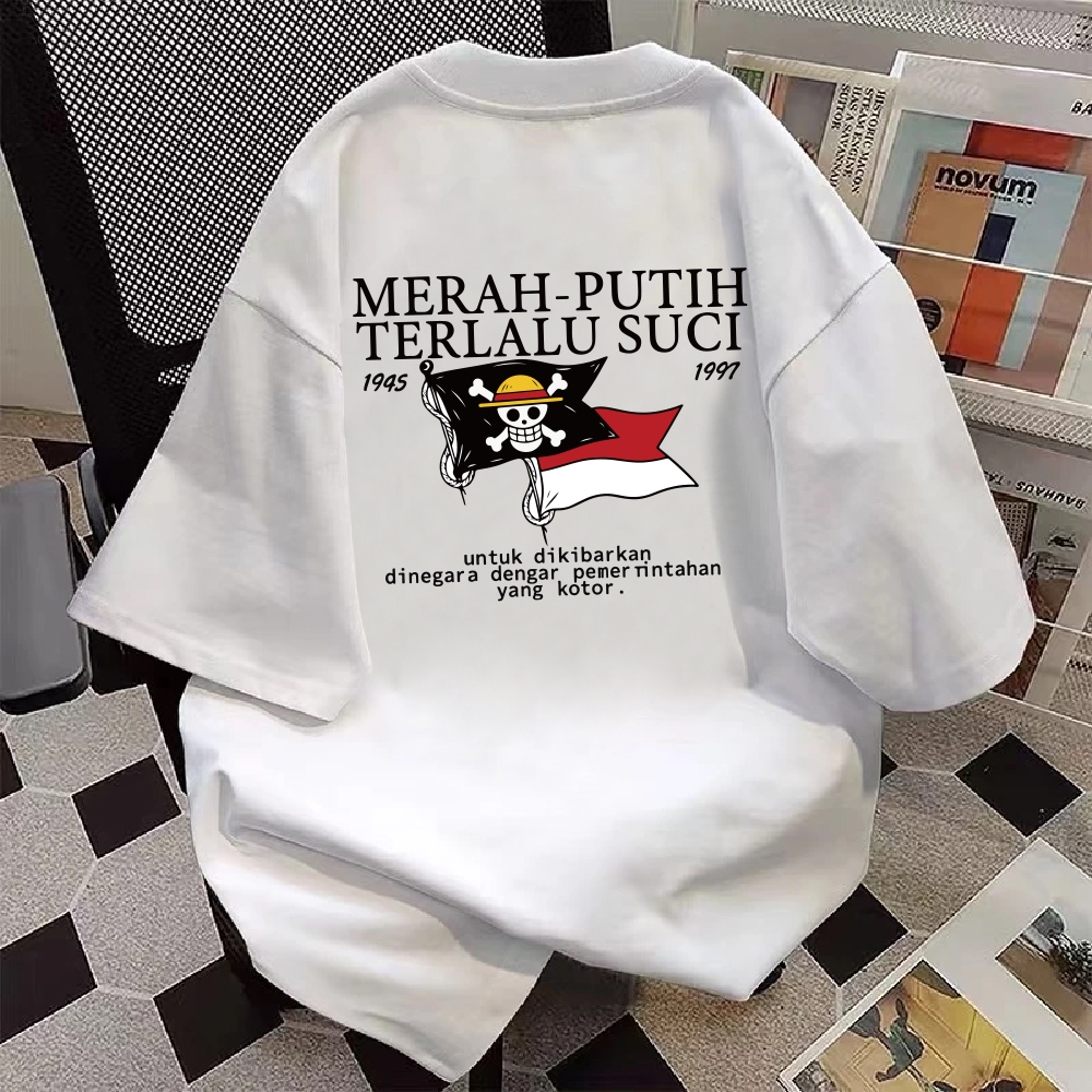 Toko Fashion Duken - Kaos pria kata kata putih | Kaos luffy one piece oversize | Kaos motif “Bendera
