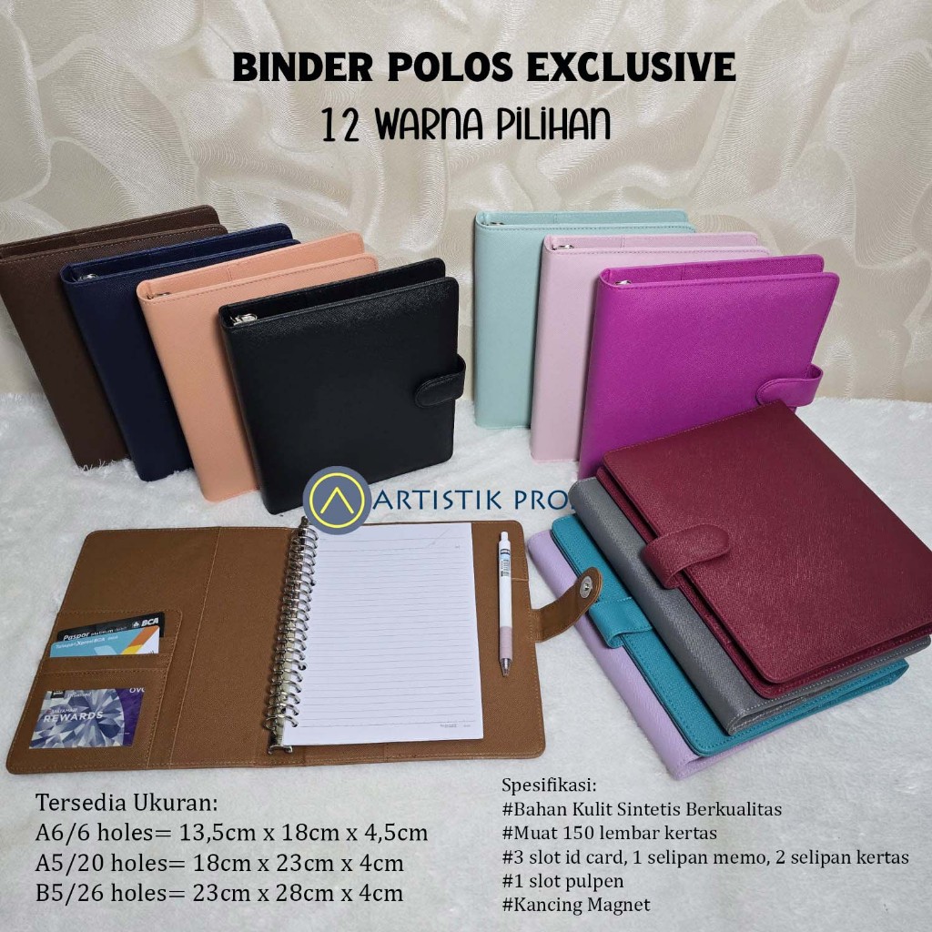 

Binder Polos Exclusive Kulit Sintetis Terlaris. Ukuran A6/6ring, A5/20 ring, B5/26ring