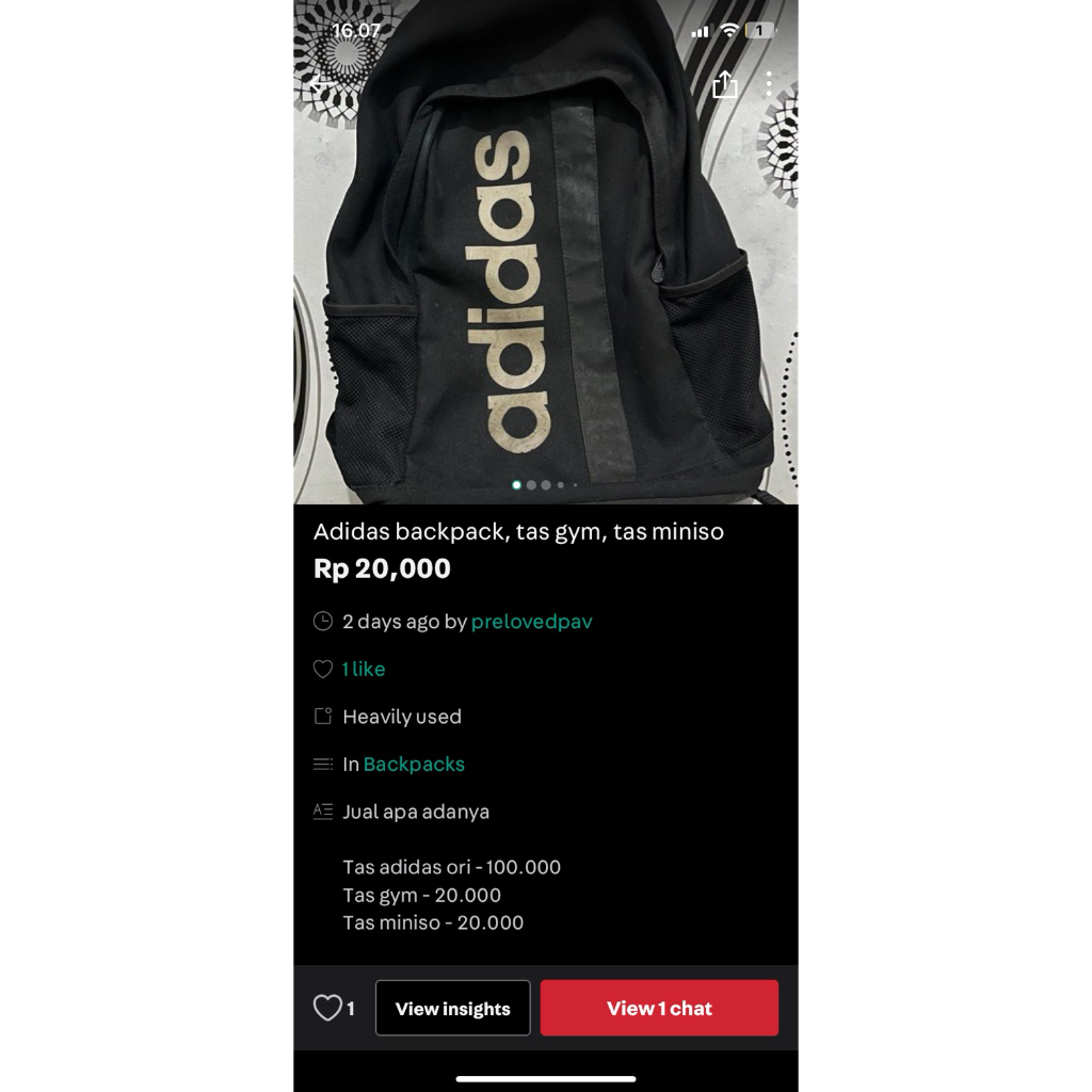 Preloved tas gym adidas miniso