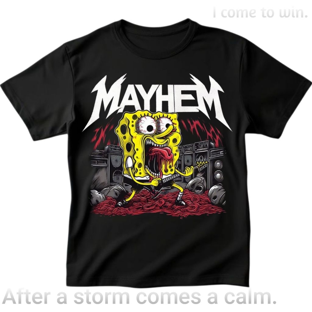 Kaos Mayhem Spongebob Tshirt Band Metal Rock Unisex Pria Wanita Kaos Distro Premium Bahan Cotton 24s