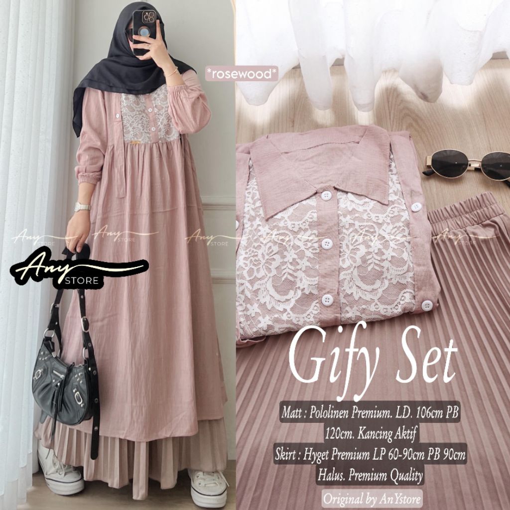 Kanya Gify Serina #7 #16 #18 #21 #23 Desta Nirma Set setelan tunik dan rok panjang plisket long tuni