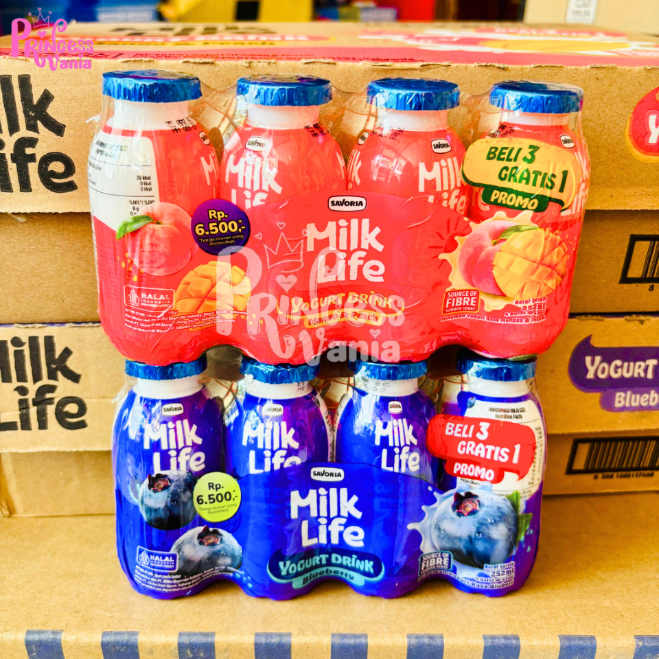 

1 PACK MILK LIFE YOGHURT DRINK 63ML ISI 3+1 BOTOL MINUMAN YOGURT