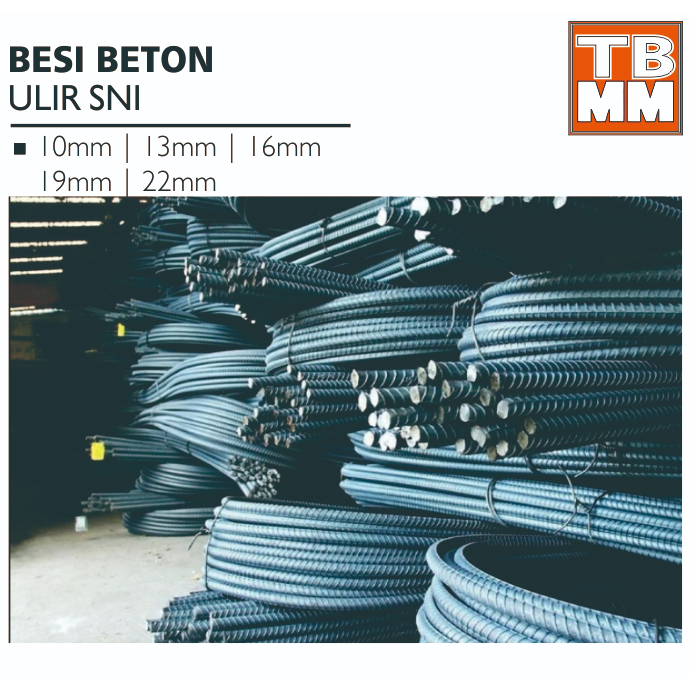 Besi beton ulir 10 mm / 13 mm / 16 mm / 19 mm / 22 mm SNI (Panjang 12 meter)