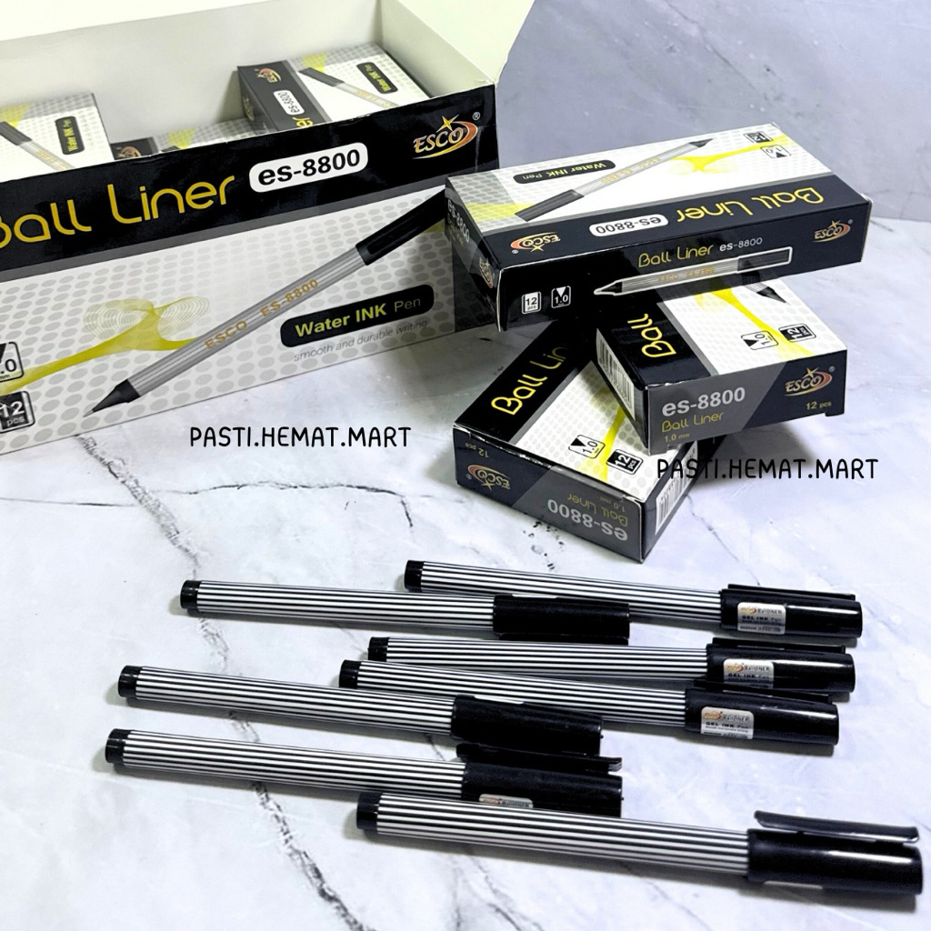 

[HEMAT] 12 Pcs Pulpen Esco Ball Liner ES-8800 | 1.0MM Hitam